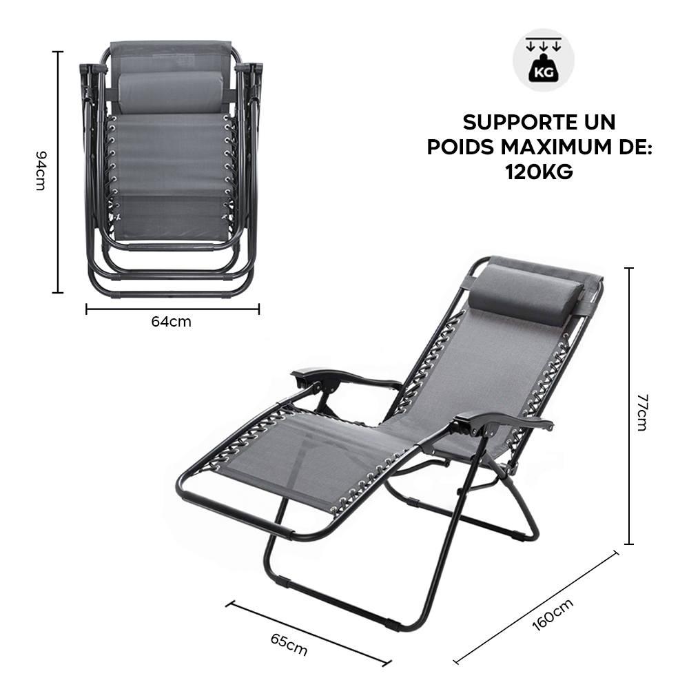 Chaise Gravita Zero pliante avec dossier inclinable fauteuil textilèneà étranger