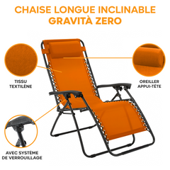 Set 2 chaises pliantes Gravità Zero avec dossier inclinable poltrona textilène