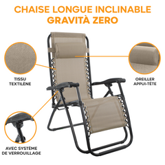 Set 2 chaises pliantes Gravità Zero avec dossier inclinable poltrona textilène
