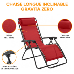 Set 2 chaises pliantes Gravità Zero avec dossier inclinable poltrona textilène