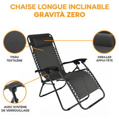 Set 2 chaises pliantes Gravità Zero avec dossier inclinable poltrona textilène