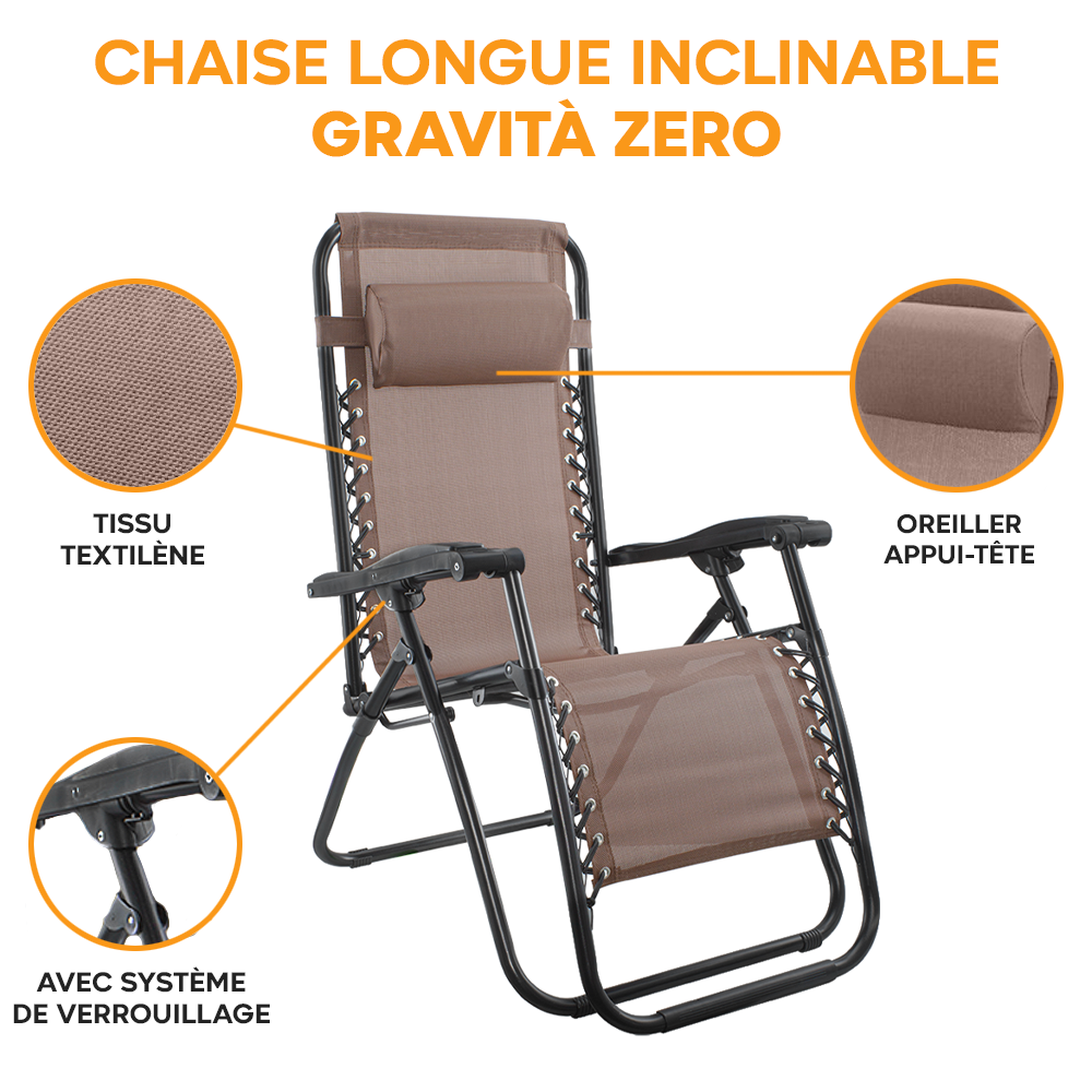 Set 2 chaises pliantes Gravità Zero avec dossier inclinable poltrona textilène