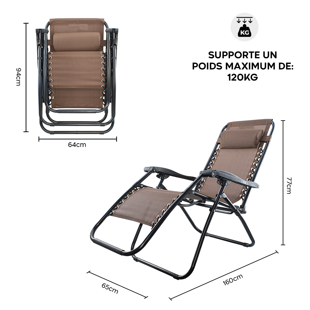 Set 2 chaises pliantes Gravità Zero avec dossier inclinable poltrona textilène