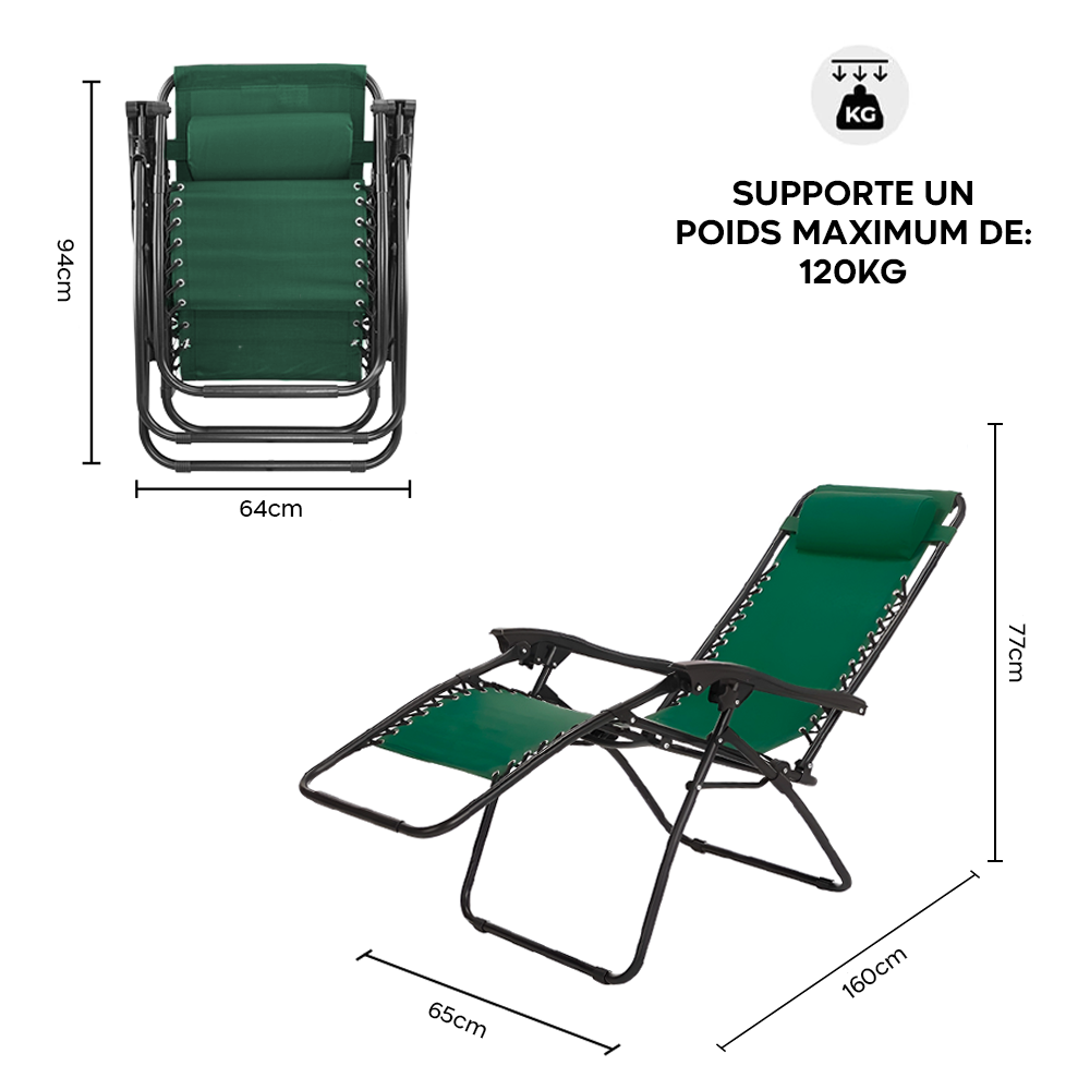 Set 2 chaises pliantes Gravità Zero avec dossier inclinable poltrona textilène