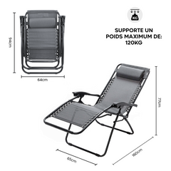 Set 2 chaises pliantes Gravità Zero avec dossier inclinable poltrona textilène