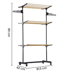 Étendoir à linge vertical 3 étagères pliantes étendoir à tour avec 4 roues