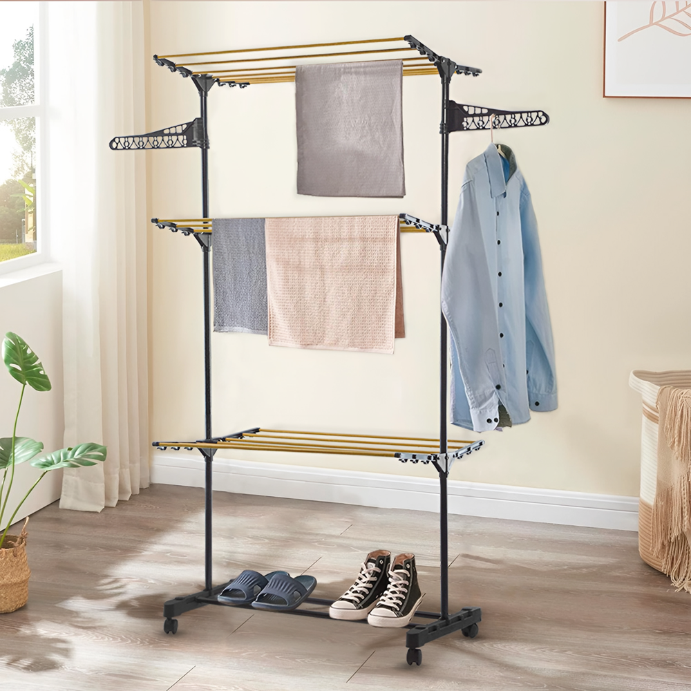 Étendoir à linge vertical 3 étagères pliantes étendoir à tour avec 4 roues