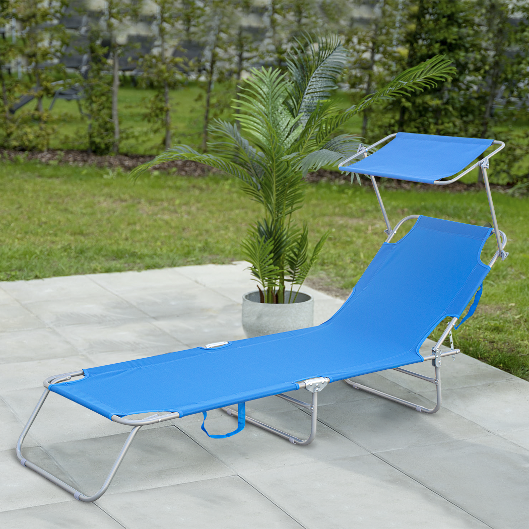 Chaises longues pliantes 2 pièces dossier inclinable et pare-soleil acier 2309P
