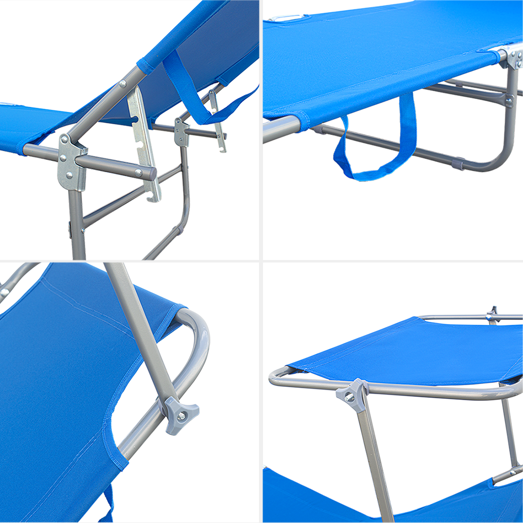 Chaises longues pliantes 2 pièces dossier inclinable et pare-soleil acier 2309P
