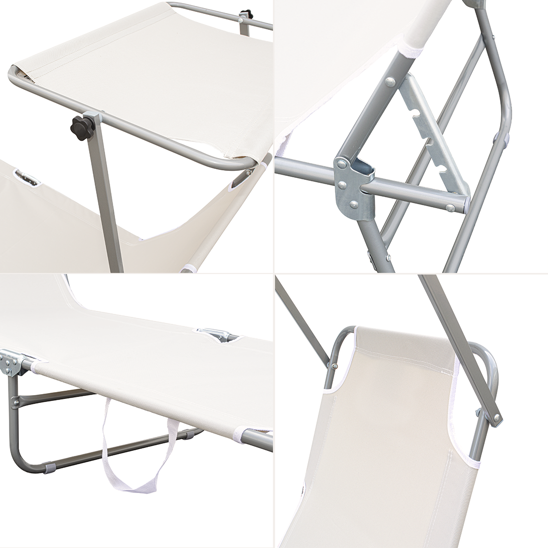Chaises longues pliantes 2 pièces dossier inclinable et pare-soleil acier 2309P