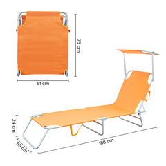Chaises longues pliantes 2 pièces dossier inclinable et pare-soleil acier 2309P