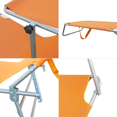 Chaises longues pliantes 2 pièces dossier inclinable et pare-soleil acier 2309P