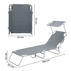 Chaises longues pliantes 2 pièces dossier inclinable et pare-soleil acier 2309P