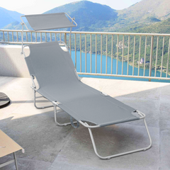 Chaises longues pliantes 2 pièces dossier inclinable et pare-soleil acier 2309P