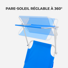 Chaises longues pliantes 2 pièces dossier inclinable et pare-soleil acier 2309P