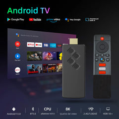TV Box Stick Streaming 8K HD ANDROID Connexion Wi-Fi avec télécommande vocale