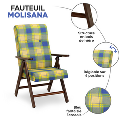 Fauteuil inclinable MOLISANA ArtLegno MAS020 structure en bois motif écossais
