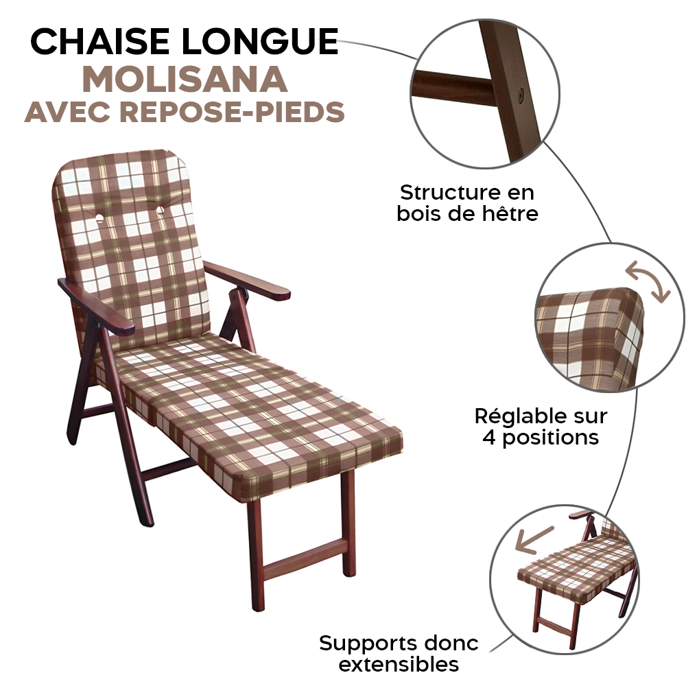 MOLISANA Artlegno Fauteuil inclinable Repose-pieds amovible Structure en bois