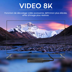 TV Box Stick Streaming 8K HD ANDROID Connexion Wi-Fi avec télécommande vocale