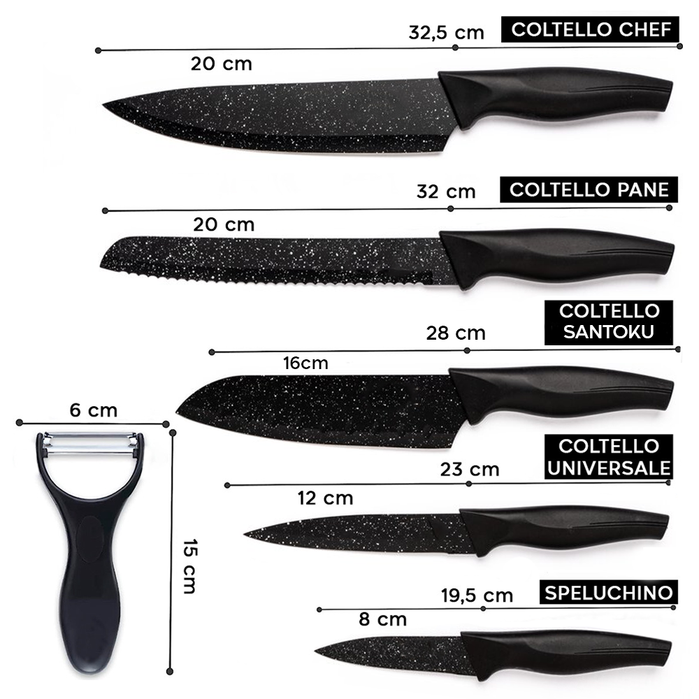 Ensemble de 5 couteaux de cuisine en pierre avec éplucheur en céramique