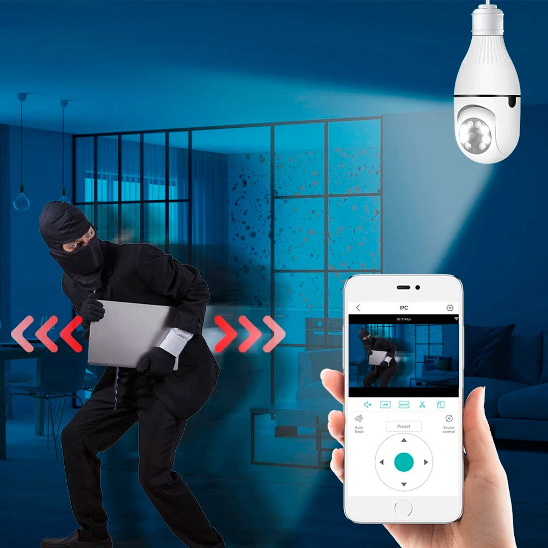 4 pièces Caméra Wi-Fi, lampe cachée, ampoule intérieure et extérieure, Zoom