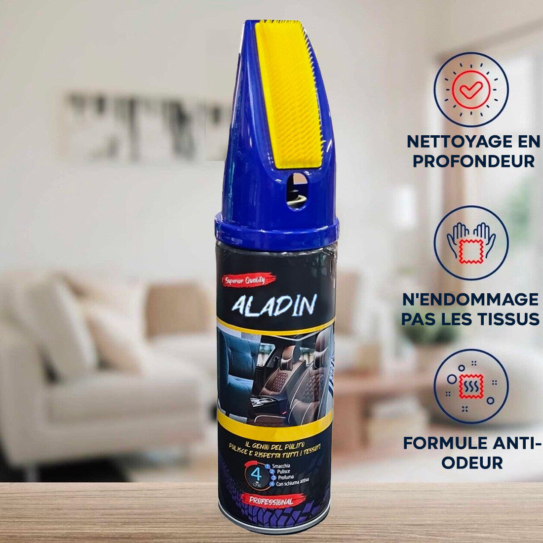 4pcs Détachant ALADIN pour Sièges Auto 400ml Idéal pour Tissus Moquettes et Cuir