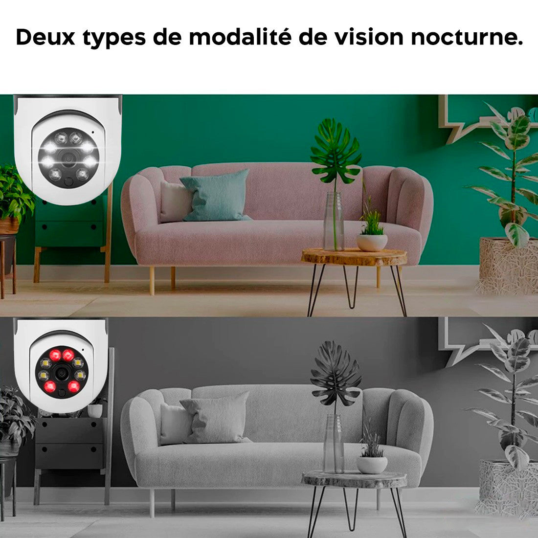 2 pièces Caméra Wi-Fi lampe cachée ampoule intérieure et extérieure Zoom