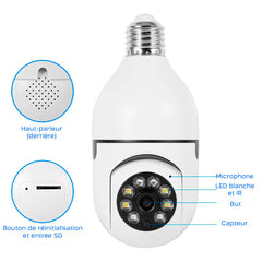 2 pièces Caméra Wi-Fi lampe cachée ampoule intérieure et extérieure Zoom