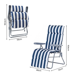 2 chaises plage inclinables acier coussin rembourré à rayures dossier réglable
