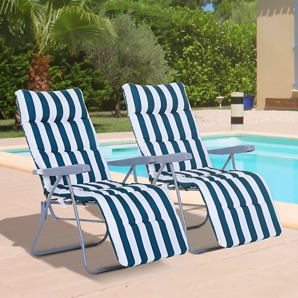 2 chaises plage inclinables acier coussin rembourré à rayures dossier réglable
