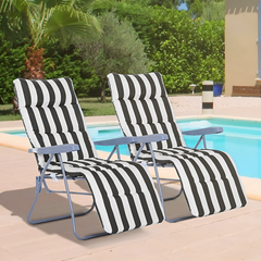 2 chaises plage inclinables acier coussin rembourré à rayures dossier réglable