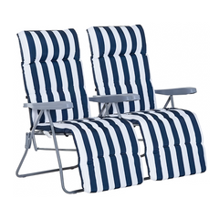 2 chaises plage inclinables acier coussin rembourré à rayures dossier réglable