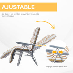 2 chaises plage inclinables acier coussin rembourré à rayures dossier réglable