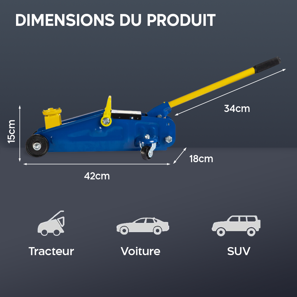 Cric Élévateur de Voiture 2 Tonnes Cric Hydraulique à Chariot avec 4 Roues