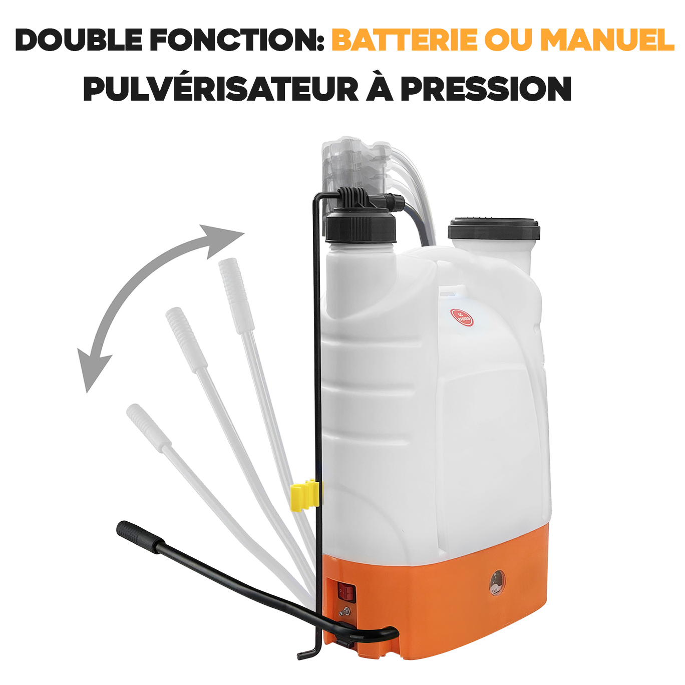 Pulvérisateur dorsal 2 en 1, 16 litres, Batterie rechargeable de 12V