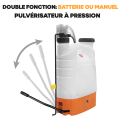 Pulvérisateur dorsal 2 en 1, 16 litres, Batterie rechargeable de 12V