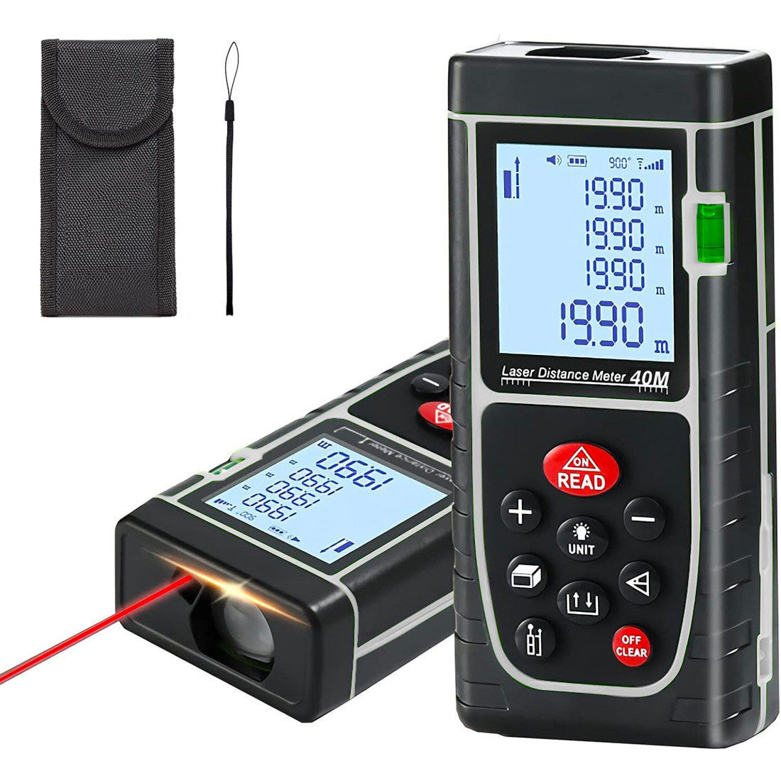 Mesureur de distance laser 40 m avec écran LCD à piles de niveau IP54