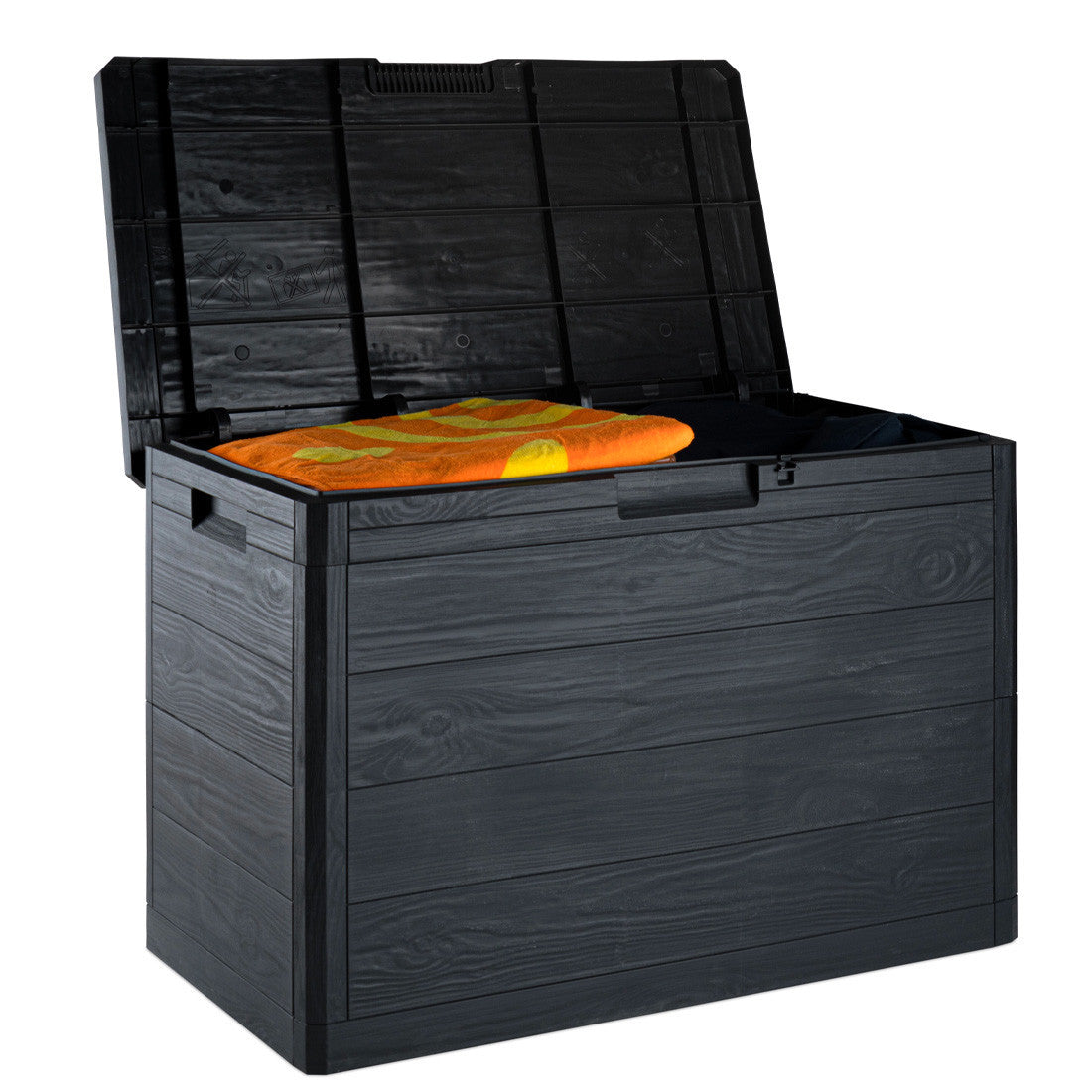 Coffre de rangement de 160 L en résine effet bois pour jardin 53x77.5x44.5