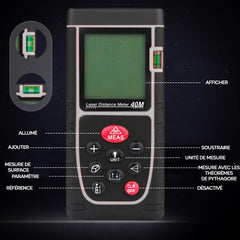 Mesureur de distance laser 40 m avec écran LCD à piles de niveau IP54