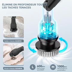 Brosse Rotative Électrique Sans Fil Batterie 26V Nettoyage Carrelage 4 Têtes
