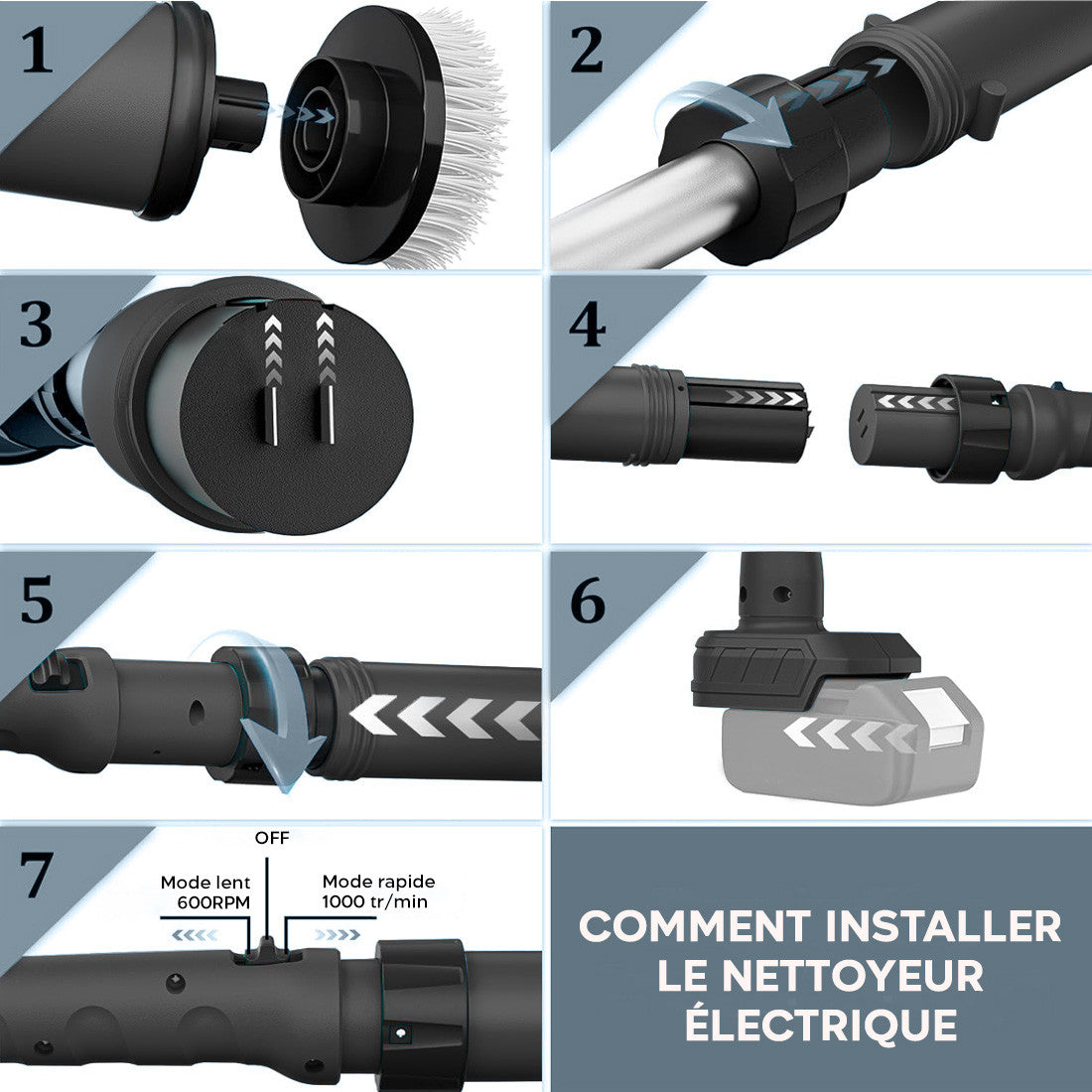 Brosse Rotative Électrique Sans Fil Batterie 26V Nettoyage Carrelage 4 Têtes