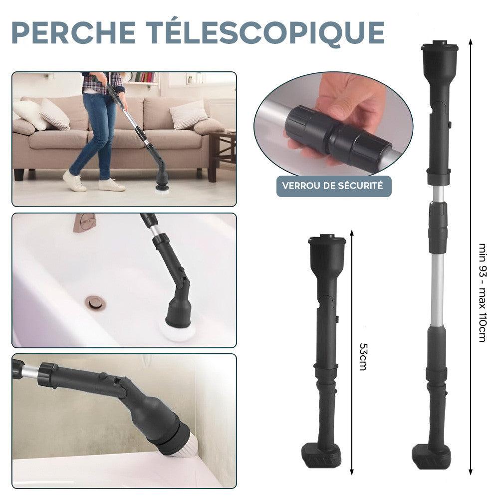 Brosse Rotative Électrique Sans Fil Batterie 26V Nettoyage Carrelage 4 Têtes