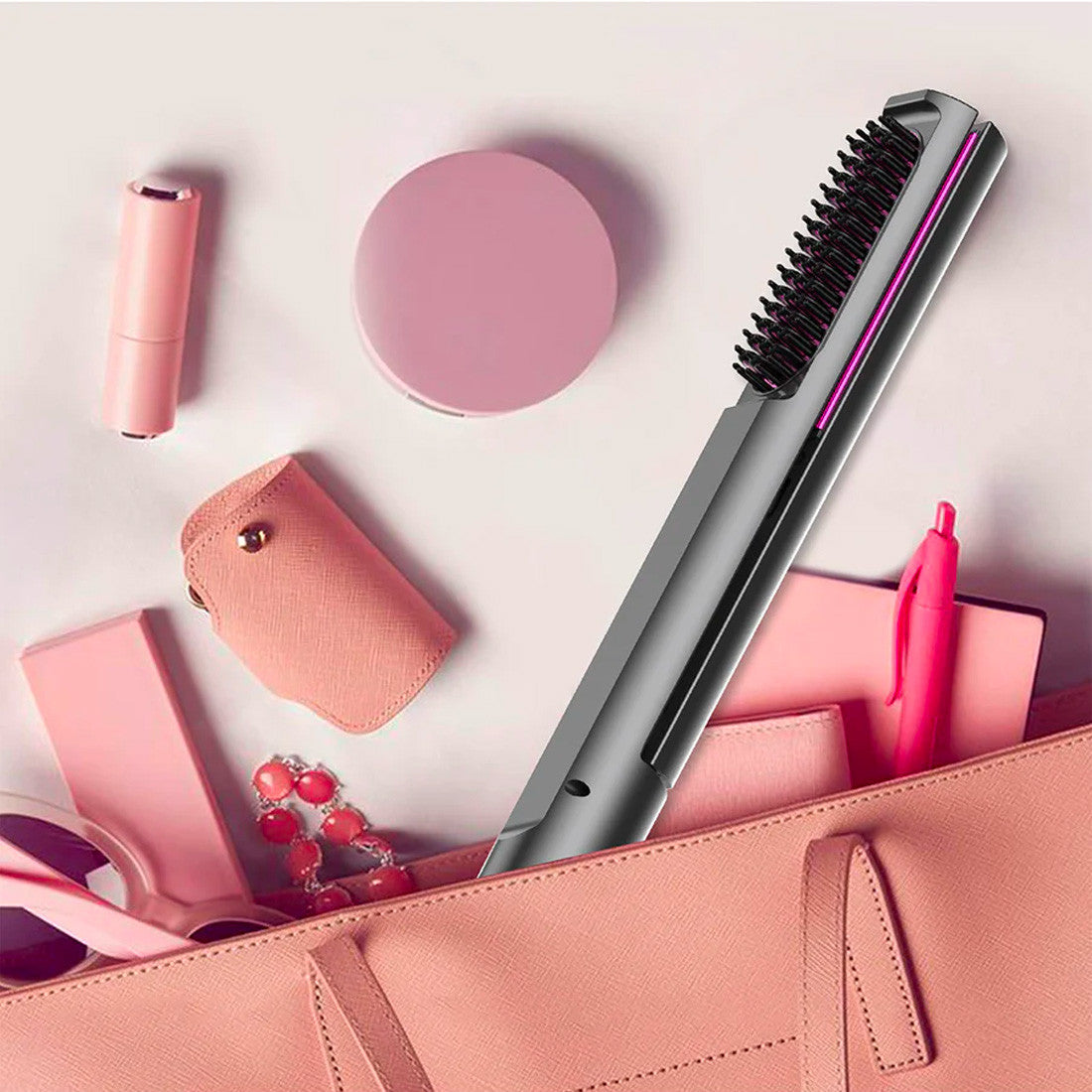 Lisseur à cheveux céramique avec brosse lissante 3en1 Écran LCD Température 230°