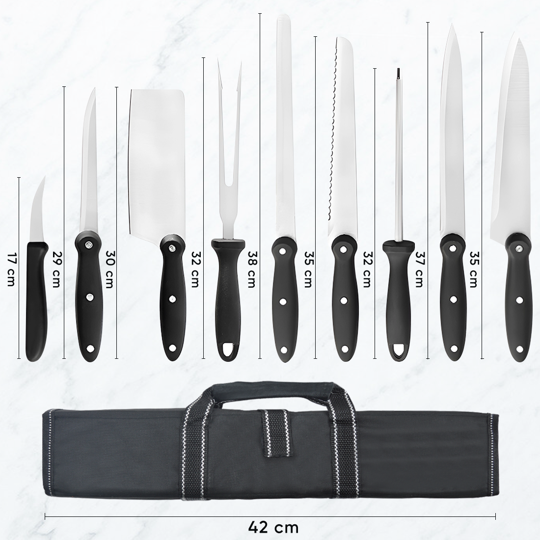 Set 9 Couteaux de Cuisine avec Étui Professionnel en Acier Inoxydable Polyvalent