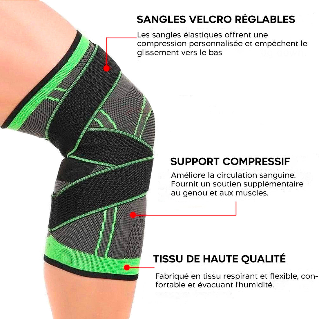 Genouillère Sportive Soutien de Genou Bande Élastique de Compression