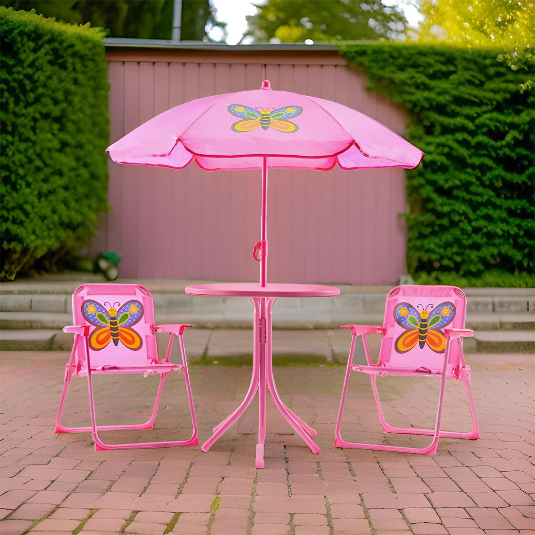 Ensemble jardin pour filles 4 pz Table et chaises parasol rose ajustable 3-6 ans