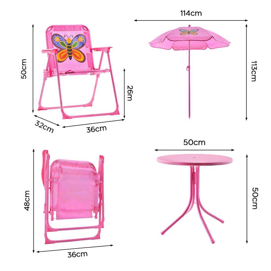 Ensemble jardin pour filles 4 pz Table et chaises parasol rose ajustable 3-6 ans