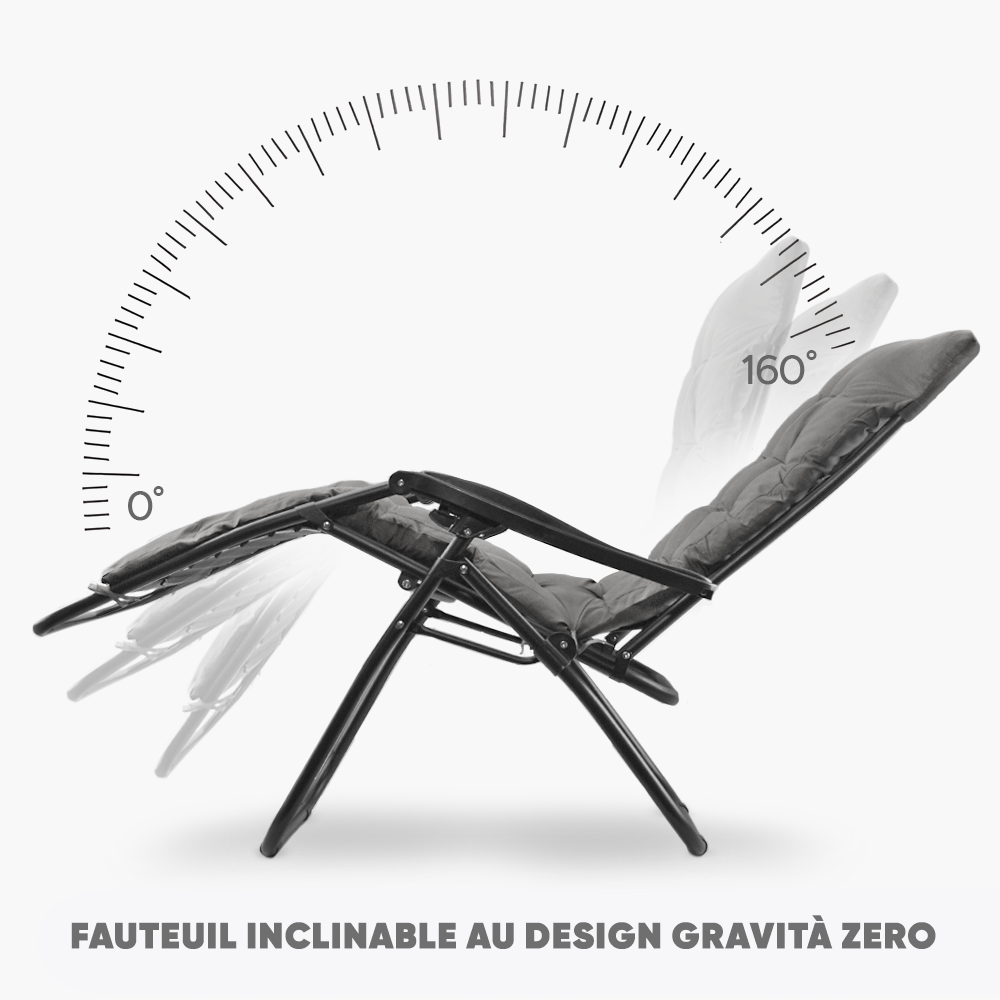 Pack 2 chaises inclinable pliable avec coussin Zéro gravité Dossier inclinable