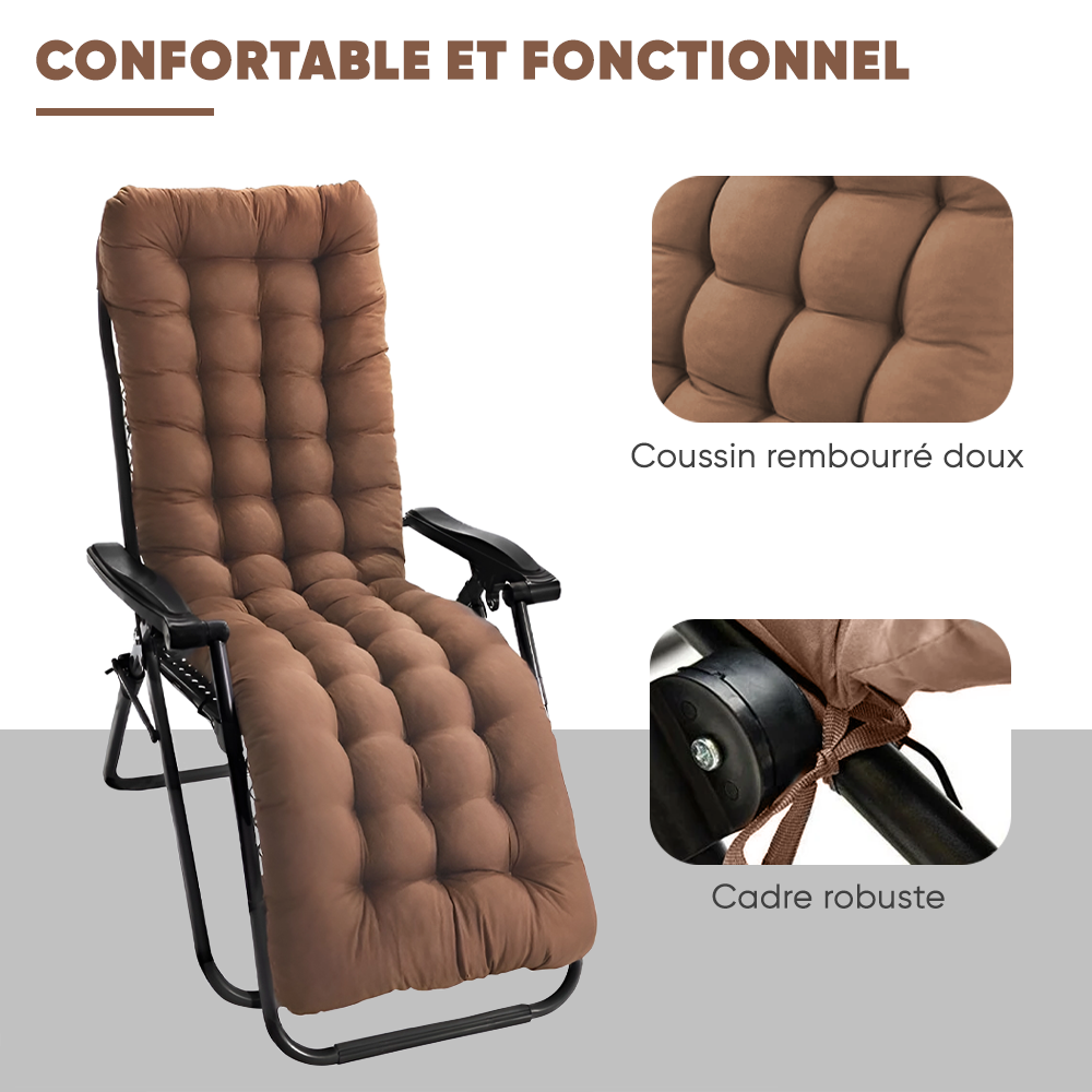 Pack 2 chaises inclinable pliable avec coussin Zéro gravité Dossier inclinable