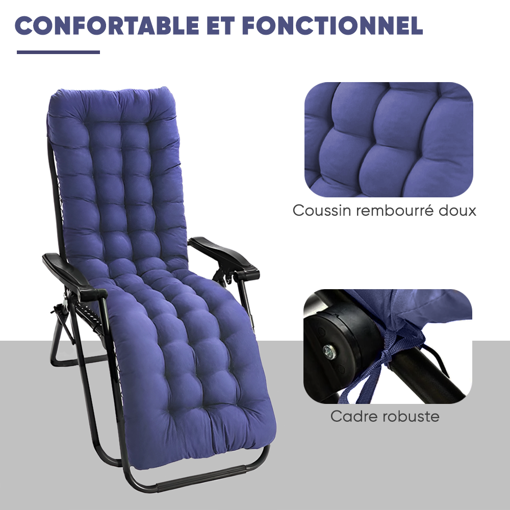 Pack 2 chaises inclinable pliable avec coussin Zéro gravité Dossier inclinable